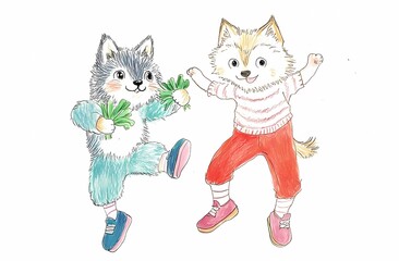 Illustration &agrave; la Main pour Livre d&rsquo;Enfants &ndash; Petit Couple de Renards aux Crayons de Couleur