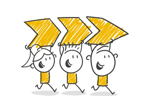 Strichfiguren / Strichm&auml;nnchen / Stick Figures: Richtung, zielstrebig, Teamwork. (Nr. 843)