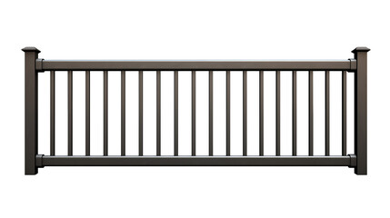 View of a gray metal railing with vertical bars isolated on transparent background	
