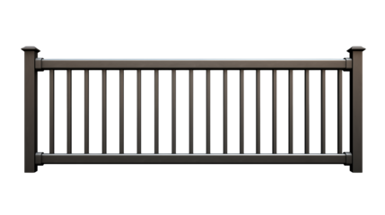 View of a gray metal railing with vertical bars isolated on transparent background	