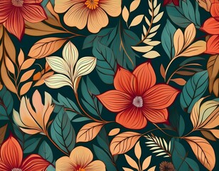 beautiful flowers and leaves seamless pattern for background