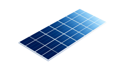Isolated blue solar panel with white grid lines isolated on transparent background	