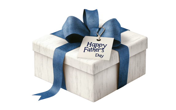 Gift box wrapped in blue ribbon with a "Happy Father's Day" tag perfect for celebrating fathers and loved ones isolated on white background PNG