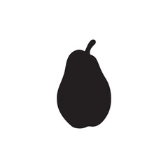 Simple black silhouette of a pear.A solid black silhouette of a pear, set against a plain white background.