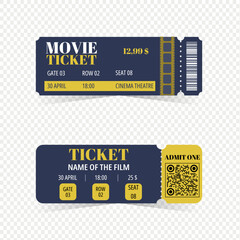 Movie tickets in blue yellow style with no background. Illustration
