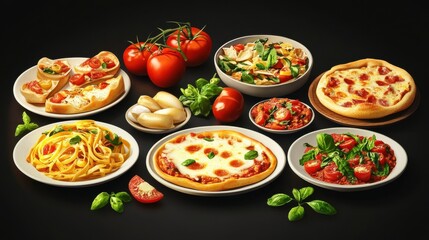 Assortment of traditional Italian dishes. Italian food