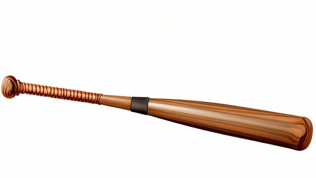 Illustration of a wooden baseball bat with a gripped handle, showcasing its glossy surface and detailing in a studio shot.