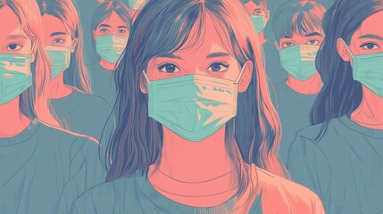 education, pandemic and health concept - group of students wearing face protective medical masks for protection from virus disease at school lesson illustration