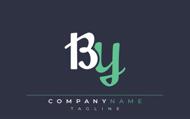 Elegant Stylized BY Lettering Design. Stylish Modern Logo featuring Monogram Letters in White and Teal Shade