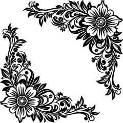 Abstract floral vector frame design with ornate swirls and leaf elements