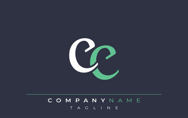 Elegant Stylized CC Lettering Design. Stylish Modern Logo featuring Monogram Letters in White and Teal Shade