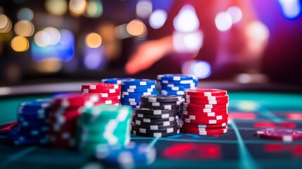 Naklejka premium Casino Chips on Table - Nightlife and Entertainment
