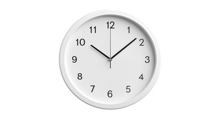 A simple white round clock showing ten ten isolated on transparent background	