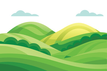 Fototapeta premium Cartoon hills undulate beneath a sky with gentle clouds, offering a peaceful scene