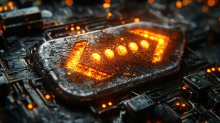 Fiery arrow on a circuit board
