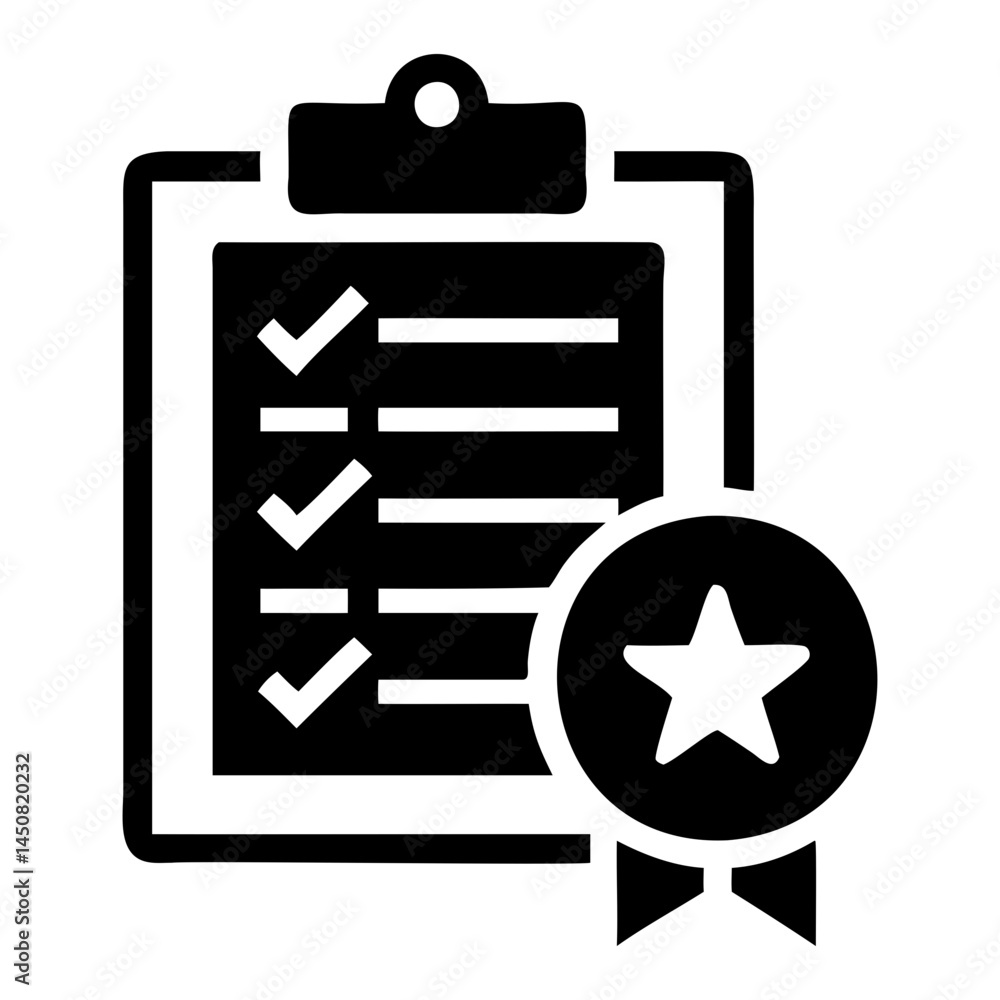 Aufkleber checklist with star award icon for task management and achievement of goals and objectives list revi