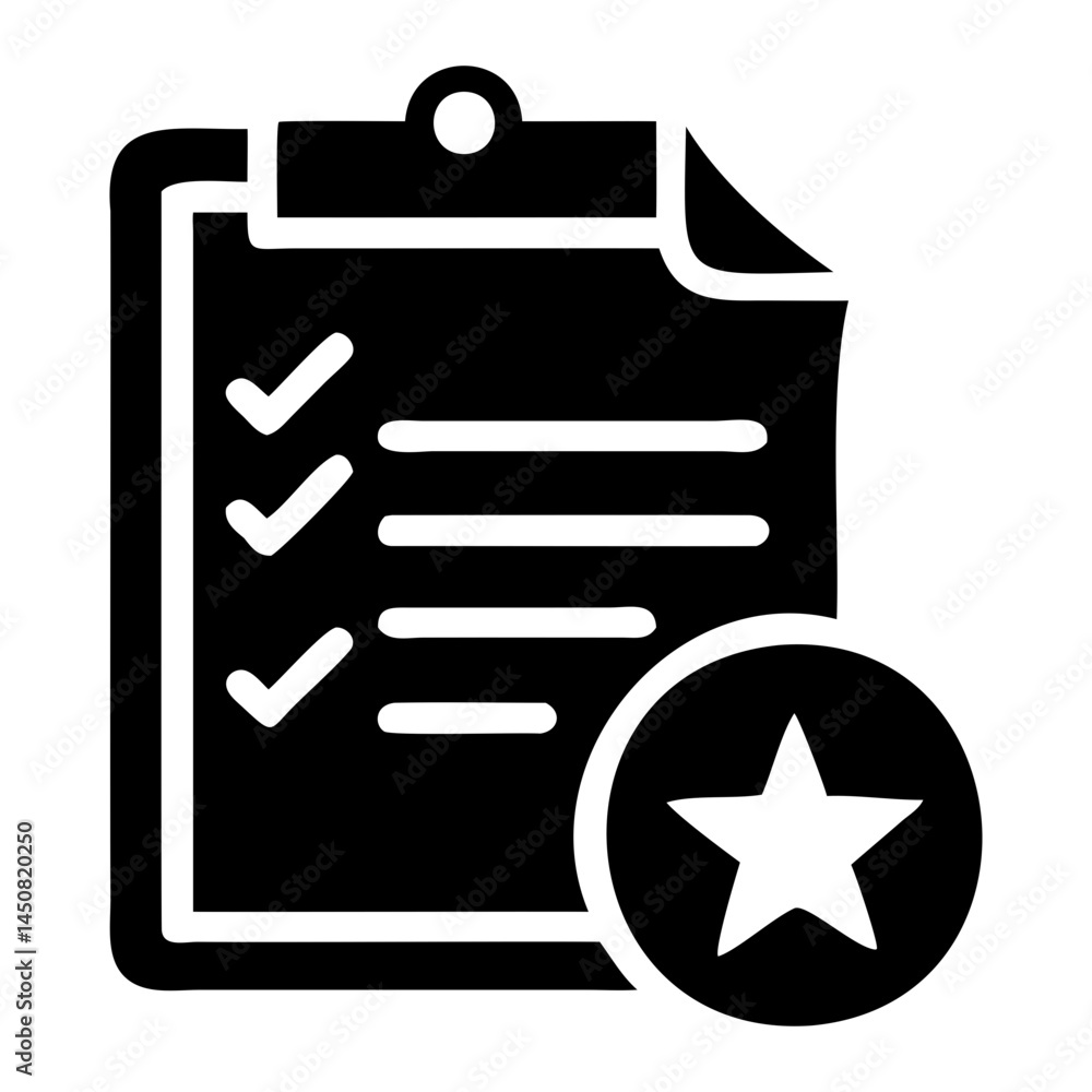 Poster clipboard checklist with star vector icon for task management and favorite item designation and sele