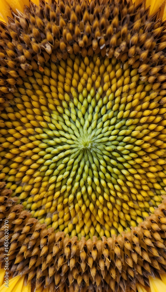 Poster sunflower heart close up shows intricate seed patterns a beautiful natural texture a stunning displa