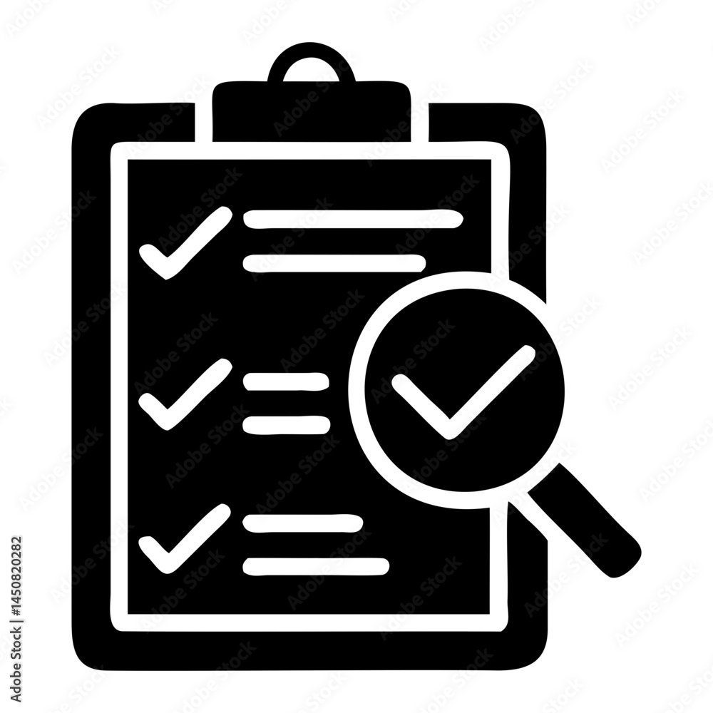 Poster inspection checklist with magnifying glass for audit and quality control process analysis tool isola