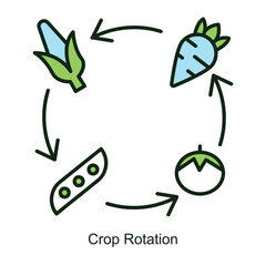 Vector icon for Crop Rotation with Plant Arrows Cycle. Illustrates agricultural sustainability with rotating crop symbols and directional arrows for soil health improvement.
