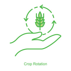 Vector icon for Crop Rotation with Circular Arrow Design. Highlights soil enrichment and sustainable farming practices through dynamic crop rotation symbols.