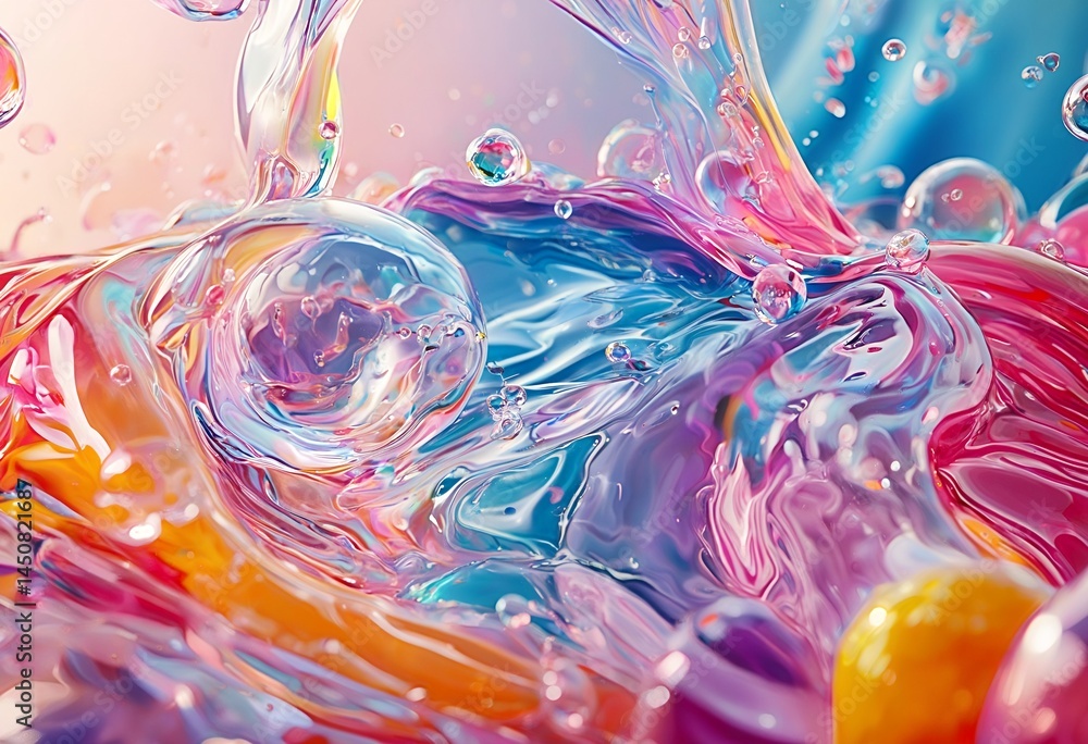 Poster a vibrant abstract explosion of colorful liquid and bubbles creates a dynamic and visually stunning 