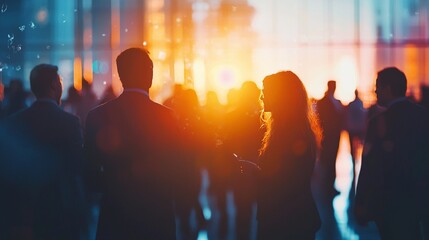 Networking event sunset silhouettes business people