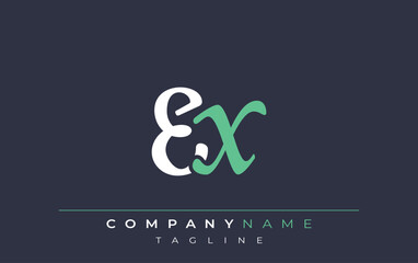 Elegant Stylized EX Lettering Design. Stylish Modern Logo featuring Monogram Letters in White and Teal Shade