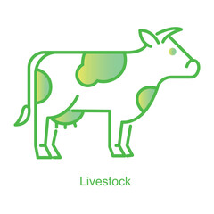 Vector icon for Livestock with Cow in Minimalist Style. Represents the role of farm animals in agriculture and food production systems.