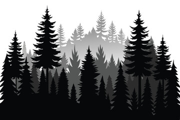 Obraz premium Forest silhouette shows a dense group of pines and firs fading into distance