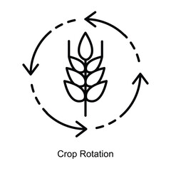 Vector icon for Crop Rotation with Circular Arrows and Wheat. Illustrates sustainable farming methods to maintain soil fertility and reduce pests.