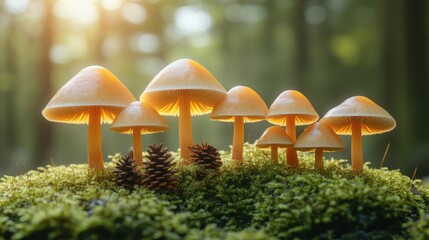 Fototapeta premium Forest mushrooms in sunlight