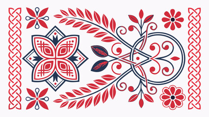 Traditional Slavic folk patterns in red and blue design  