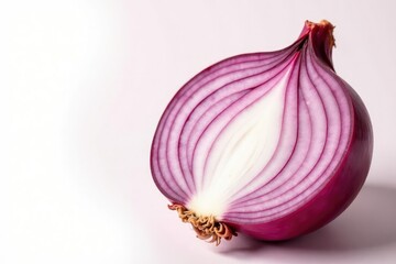 Close-up of red onion, showing layers, white backdrop, image, harvest