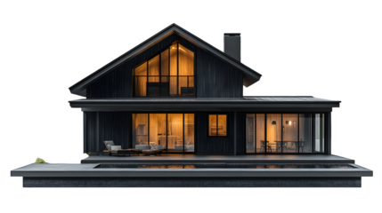Black house model with minimal design, HD 3D plastic style, isolated on white background