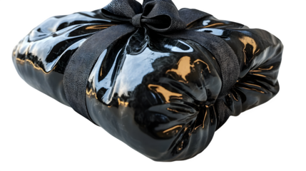 Black money bag with bold dollar symbol, cartoon 3D plastic style, isolated on white background