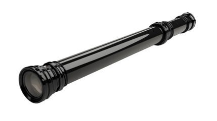 Black telescope icon in a cute stylized look, 3D cartoon plastic style, isolated on white background