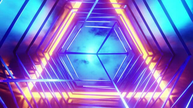 Bright, blue tunnel with glowing triangles in the center. Looped animation