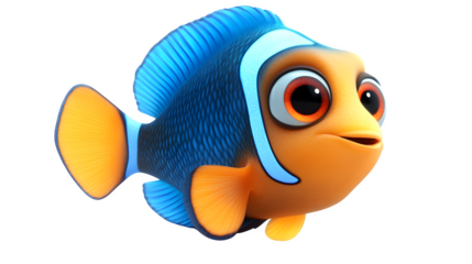Blue cartoon fish in oceanic theme 3D style, isolated on white background