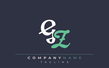 Elegant Stylized GZ Lettering Design. Stylish Modern Logo featuring Monogram Letters in White and Teal Shade