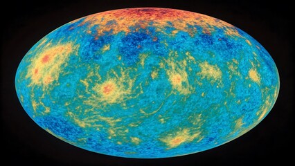 The image reveals a colorful cosmic microwave background map. It showcase the ancient light from the early universe, revealing the secrets of the universe's formation and evolution.