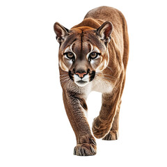 A cougar walking towards the camera isolated on transparent background