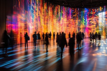 Crowded gallery, vibrant projections