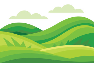 Gentle slopes cascade beneath soft clouds within this simple landscape representation on a transparent background