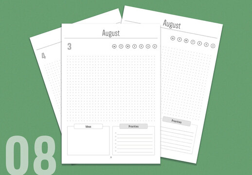 Undated daily calendar layout template August