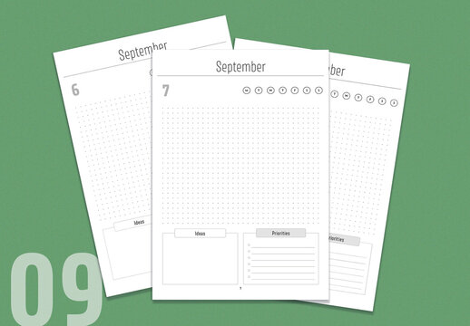 Undated daily calendar layout template September