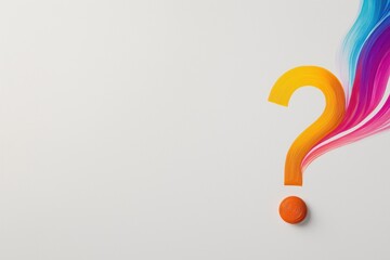 Colorful swirl question mark on white background with vibrant paint strokes
