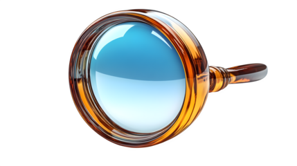 Bright 3D magnifying glass icon in cartoon plastic style, symbolizing search, isolated on white background