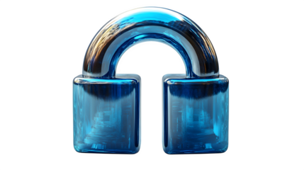 3D blue lock icon, plastic-style padlock isolated on white background