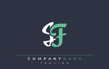 Elegant Stylized JF Lettering Design. Stylish Modern Logo featuring Monogram Letters in White and Teal Shade